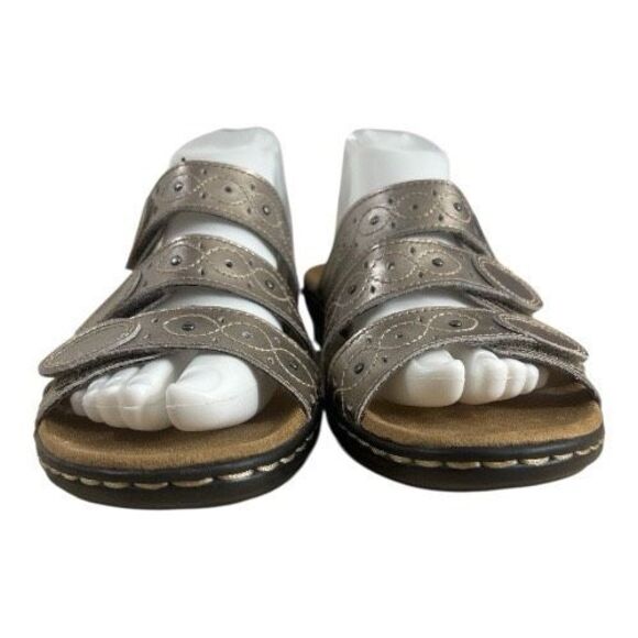 Clarks Women Leisa Cacti Sandal Size 8 W Bronze Slide Adjustable Shoe Strappy - Picture 4 of 13